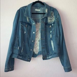 Ci Sono Distressed & Studded Denim Jacket 1X